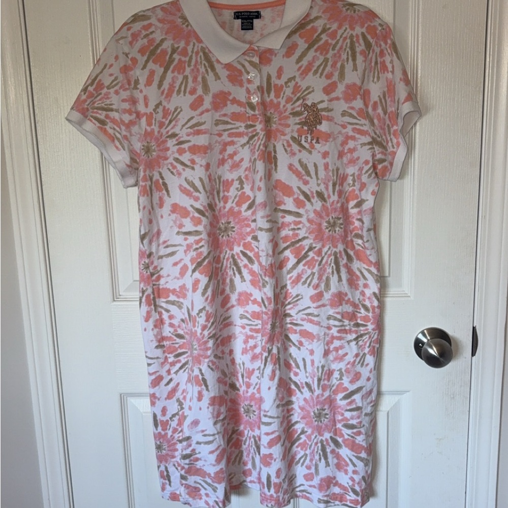 U.S. Polo Assn. Pink and Olive Tie Dye Dress